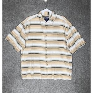 Trust Linen Rayon Short Sleeve Striped Button Up Shirt Mens Size XL Chest Pocket